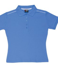 Women's Single Piping Polo - 10, Pacific Blue/White