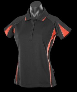 Women's Eureka Polo - 8, Black/Orange/Ashe