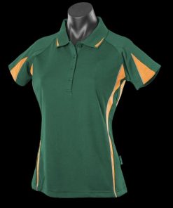 Women's Eureka Polo - 8, Bottle Green/Gold/Ashe
