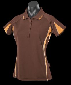 Women's Eureka Polo - 14, Chocolate/Gold/White
