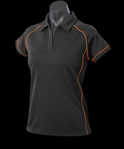 Women's Endeavour Polo - 10, Black/Fluro Orange