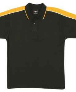 Men's Shoulder Panel Polo - M, black body with gold pannel & white piping