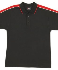 Men's Shoulder Panel Polo - M, black body with red pannel & white piping