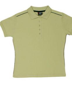 Women's Single Piping Polo - 10, Khaki/Navy