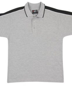 Men's Shoulder Panel Polo - M, grey body with black pannel & white piping