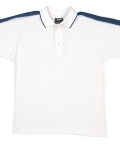 Men's Shoulder Panel Polo - M, white body with navy pannel & surf piping